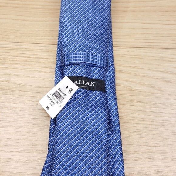 ALFANI Mens Neck Tie Blue Geo Neat Geometric Modern Slim - Picture 3 of 6